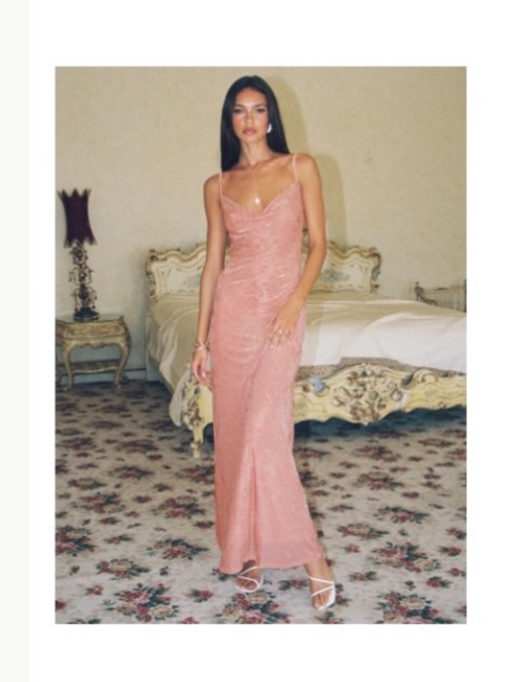 Princess Polly Amiya Pink Floral Velvet Cowl Maxi Dress US 6